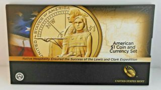2014 American $1 Coin And Currency Set Sacagawea Lewis & Clark Commemorative