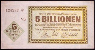 Dinslaken 1923 5 Trillion Mark Weimar Hyperinflation German Notgeld Banknote