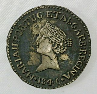 1846 Rupia Portugese India Goa Maria Ii Silver Coin