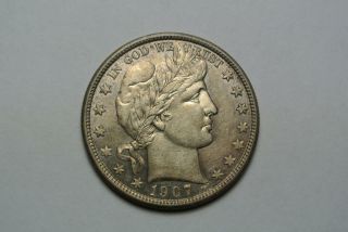 1907 - D Barber Silver Half Dollar,  Ch Au,  Pl Fields - C7359