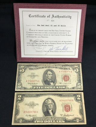 Red Seal 1953 2 & 1963 5 Dollar Bills Set W/ 3