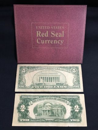 Red Seal 1953 2 & 1963 5 Dollar Bills Set W/ 5