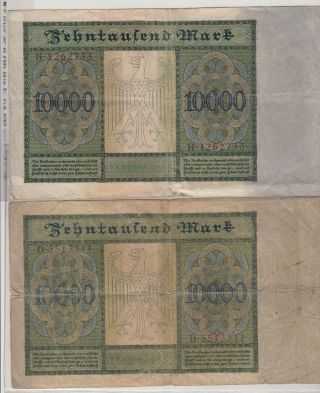 German 10,  000 Mark Reichsbanknote Paper Money 2