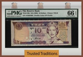 Tt Pk 98b Nd (1996) Fiji Reserve Bank $10 " Queen Elizabeth Ii " Pmg 66 Epq Gem