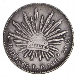 1892 Mexico 8 Reales - 26.  8 Grams - World Silver Coin 574