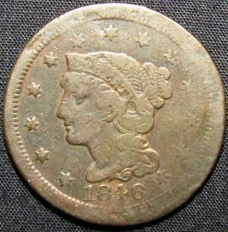 1846 Us Braided Hair Large Cent Copper Coin