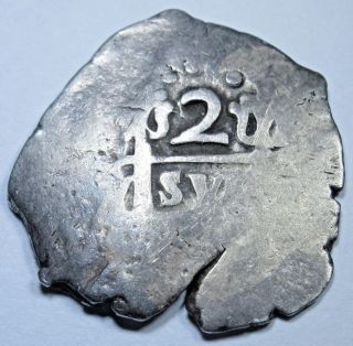 1600 ' s Spanish Silver 2 Reales Piece of 8 Real Cob Pirate Colonial Two Bits Coin 2