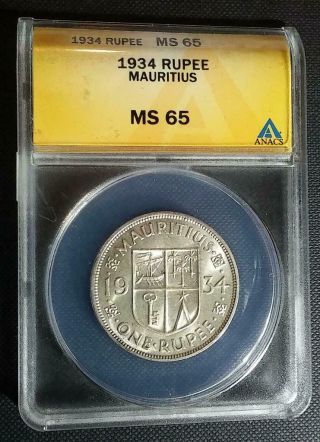 Mauritius - 1934 Silver Rupee - Anacs Ms65