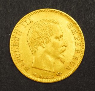 1858,  France (2nd Empire),  Napoleon Iii.  Gold 5 Francs Coin.  1.  59gm