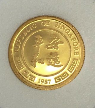 Singapore 5 Singold 1/20 Ounce Gold Coin 1987 Year Of Rabbit