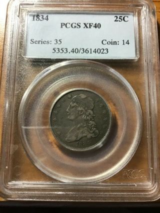 1834 Capped Bust Quarter Pcgs Xf 40 Older Holder Rotated Reverse