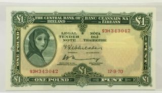17.  9.  70 Ireland Republic 1 Pound Banknote Gem Brilliant Uncirculated
