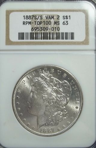 1887 S/s Ngc Ms - 63 Morgan Silver Dollar Vam - 2 (rpm - Top 100)