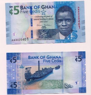 New: Ghana 5 Cedis 2017 Issue Commemorative Banknote,  Unc