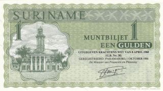 1 Gulden Unc Banknote From Suriname 1986 Pick - 116