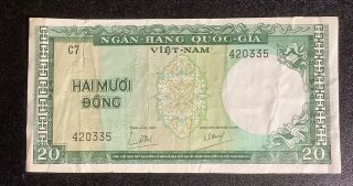 Viet Nam Era South Viet Nam 20 Dong Currency Note Circa Mid 1960s