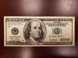 Series 2001 Us One Hundred Dollar Star Note Bill $100 Richmond Ce00917975
