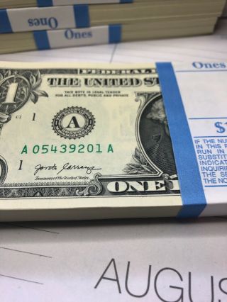 100 $1 Bills - Crisp,  Consecutive Dollar Notes Bep Pack 2017 A - A
