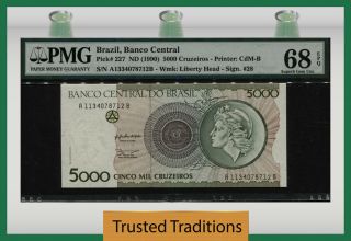 Tt Pk 227 Nd (1990) Brazil Banco Central 5000 Cruzeiros Pmg 68 Epq Gem