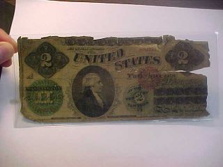 Fr.  41 1862 $2 Two Dollars Legal Tender United States Note With Tear Still