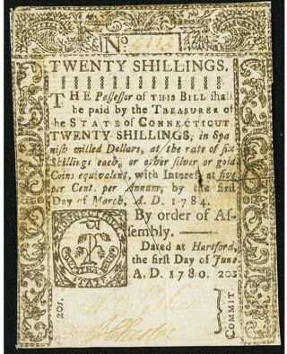 Colonial Currency Connecticut June 1,  1780 20s Extremely Fine - About,  Cc