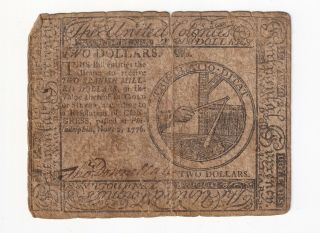 November 2,  1776 $2 Continental Currency Note,  Cc - 47