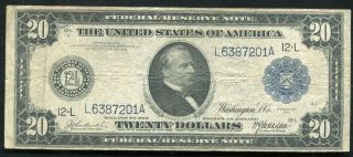 Fr.  1008 1914 $20 Twenty Dollars Frn Federal Reserve Note San Francisco,  Ca