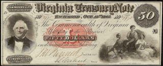 Large 1862 $50 Dollar Richmond Virginia Treasury Note Civil War Era Paper Money