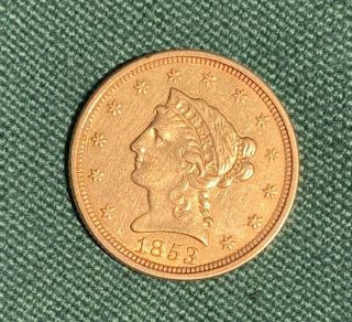 1853 Gold $2.  50 Quarter Eagle About Uncirculated - Color