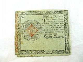 January 14th 1779 Continental Currency $80 Dollar Note Very Fine