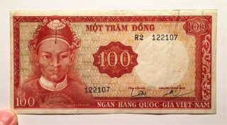 1966 Vietnam 100 Dong Banknote,  Serial 122107,  Pick 19a,  High - Grade