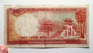1966 Vietnam 100 Dong Banknote,  Serial 122107,  Pick 19a,  High - Grade 2
