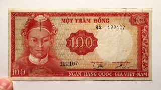 1966 Vietnam 100 Dong Banknote,  Serial 122107,  Pick 19a,  High - Grade 3
