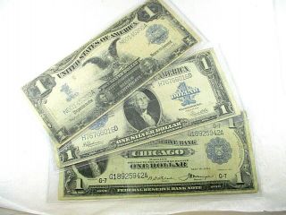 3 Large $1 Dollar Bank Notes Series 1899 1918 1923