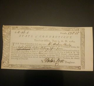 1782 Peter Colt Connecticut Line Bond To Abraham Hawley