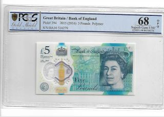 Great Britain/bank Of England Pick 394 2015 (2016) 5 Pounds Polymer Pcgs 68 Opq
