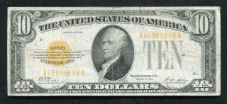 Fr.  2400 1928 $10 Ten Dollars Gold Certificate Currency Note Very Fine (b)