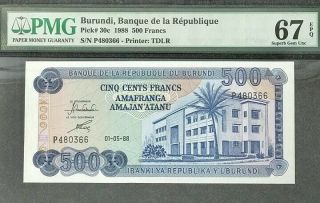 Burundi 500 Francs 1988 P 30 Gem Unc Pmg 67 Epq High