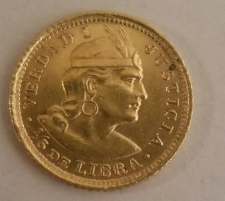 Peru Gold 1/5 Libra 1907 Coin