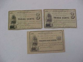 3 South Berwick Maine 1864 Obsolete Currency Fractional Notes,  2 Signed Tompson