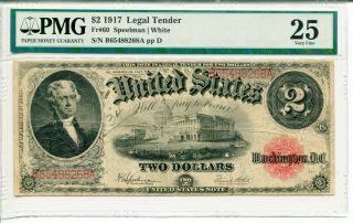 1917 $2 Legal Tender Note Fr 60 Pmg Vf25 Very Fine 25