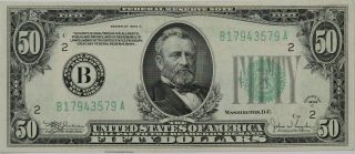 1934 C $50 Federal Reserve Banknote York Fr.  2105 - B Choice Cu/unc (579a)
