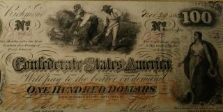 $100,  Dollar T - 41confederate Civil War Note Slaves 1862