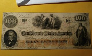 $100,  Dollar T - 41Confederate Civil War Note Slaves 1862 5