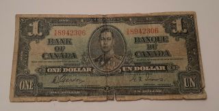 1937 Bank Of Canada $1 Dollar Banknote (gordon - Towers) Prefix Ya 8942306
