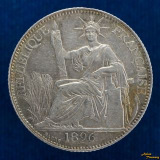 1896 French Indochina 20 Centimes Silver Coin Km 3a Key Date Scarce Low Mintage