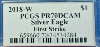 2018 W PCGS PR70 DCAM Silver Eagle Red Bridge Label First Strike Mercanti 3