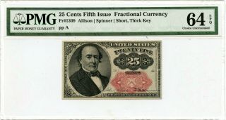 Series 1874 Us 25 Cents Fractional Currency 5th Issue | Pmg Choice Unc 64 Epq
