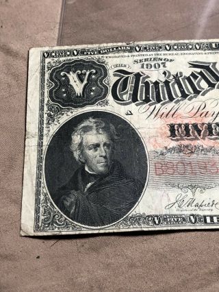 Us Five Dollar Note From 1907 Saddle Blanket Note