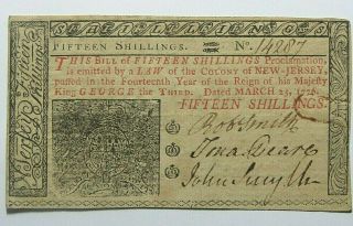 1776 March 25 Jersey 15 Shilling Note Vf